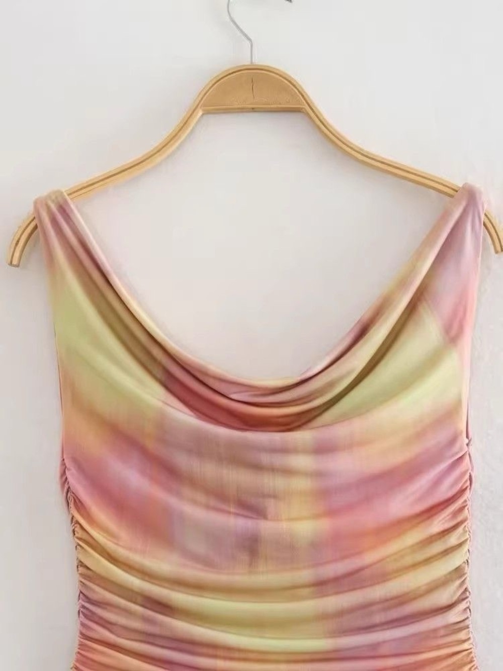 Zara NWOT Y2K Colorful Pastel Sunset Tie Dye Draped Cowl Neck Tank Top (Small) - Picture 2 of 3